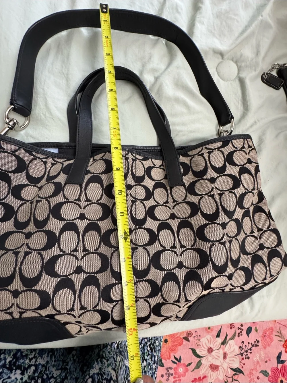Coach Signature Canvas Shoulder Tote in Khaki and Black
